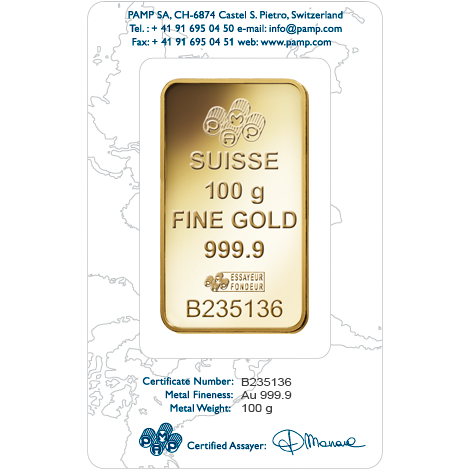 PAMP 100g Gold Minted 9999 PAMP 100g Gold Minted 9999
