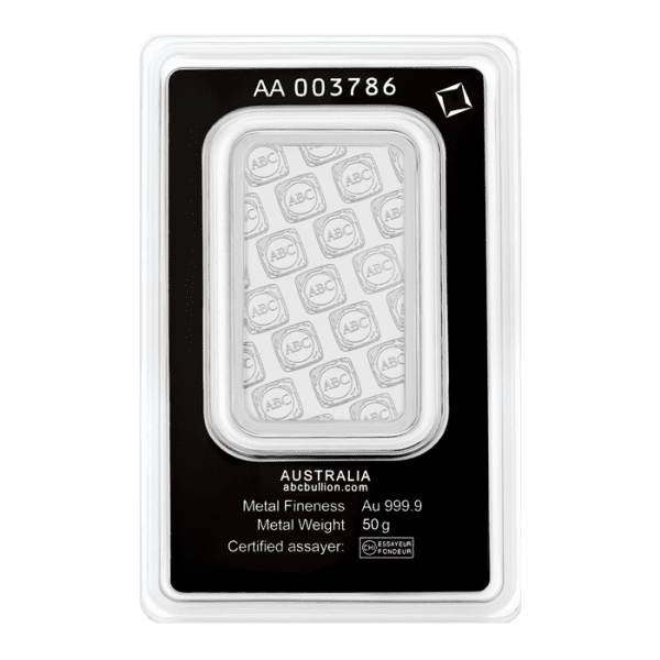 ABC 50g Platinum Minted Bar - delivery delay appx 4 weeks